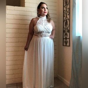 Elegant White Lace Halter Dress